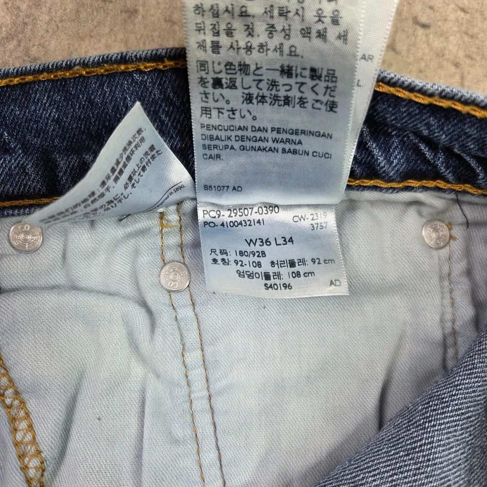 Levi's 502 Tapered Jeans 36x34 Dark Wash Stretch Denim Regular Taper Distressed
